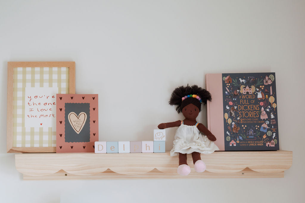 scalloped floating shelves
